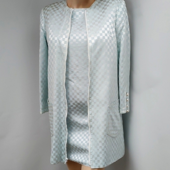 Portrait Sully Bonnelly By Saks Fifth Avenue Blue and Silver Checkered Dress - Picture 1 of 16